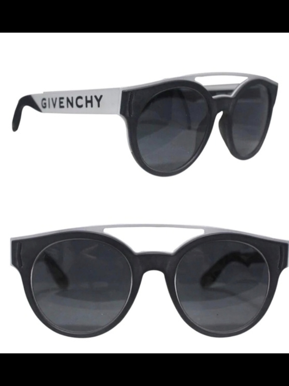 Givenchy Black Round Sunglasses with White Temple Logo